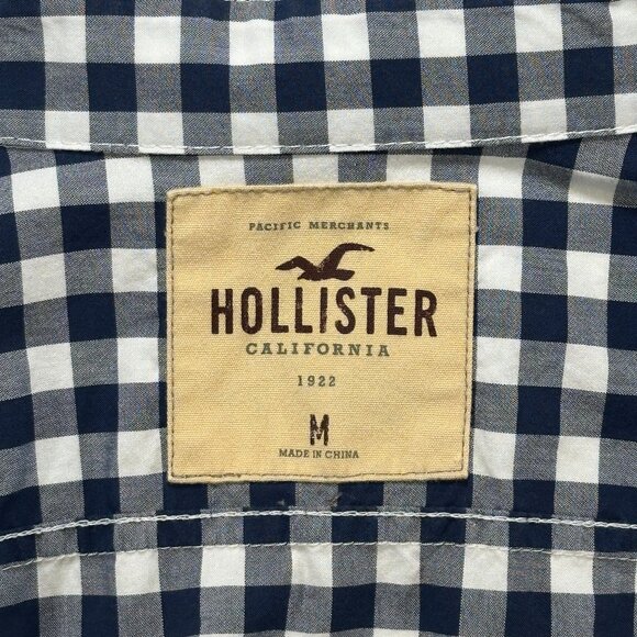 Hollister Navy Blue White Check Long Sleeve Preppy Button Down Shirt Size M - Picture 2 of 10